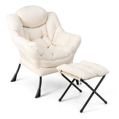 Sillón Reclinable con Otomana Butaca de Ocio con Almohada Reposapiés Reposabrazos Sofá para Salón Dormitorio 75 x 81 x 94,5 cm Beige