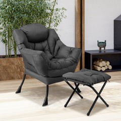 Sillón Reclinable con Otomana Butaca de Ocio con Almohada Reposapiés Reposabrazos Sofá para Salón Dormitorio 75 x 81 x 94,5 cm Gris