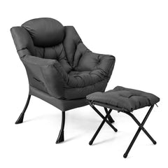 Sillón Reclinable con Otomana Butaca de Ocio con Almohada Reposapiés Reposabrazos Sofá para Salón Dormitorio 75 x 81 x 94,5 cm Gris