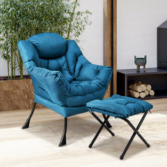 Sillón Reclinable con Otomana Butaca de Ocio con Almohada Reposapiés Reposabrazos Sofá para Salón Dormitorio 75 x 81 x 94,5 cm Azul