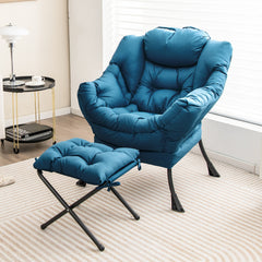 Sillón Reclinable con Otomana Butaca de Ocio con Almohada Reposapiés Reposabrazos Sofá para Salón Dormitorio 75 x 81 x 94,5 cm Azul