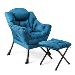 Sillón Reclinable con Otomana Butaca de Ocio con Almohada Reposapiés Reposabrazos Sofá para Salón Dormitorio 75 x 81 x 94,5 cm Azul