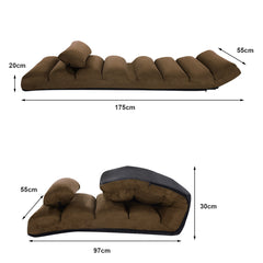 Sillón Plegable a Ras de Suelo Sofá Acolchado y Recubierto en Falso Ante Regulable en 5 Posiciones Soporte para Espalda Marrón