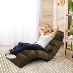 Sillón Plegable a Ras de Suelo Sofá Acolchado y Recubierto en Falso Ante Regulable en 5 Posiciones Soporte para Espalda Marrón