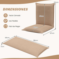 Silla a Ras de Suelo Sillón Reclinable Acolchado Regulable con Soporte Espalda Ideal para Leer Meditar Beige 98 x 47 x 7,5 cm