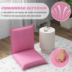 Silla a Ras de Suelo Sillón Reclinable Acolchado Regulable con Soporte Espalda Ideal para Leer Meditar Rosa 98 x 47 x 7,5 cm