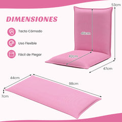 Silla a Ras de Suelo Sillón Reclinable Acolchado Regulable con Soporte Espalda Ideal para Leer Meditar Rosa 98 x 47 x 7,5 cm