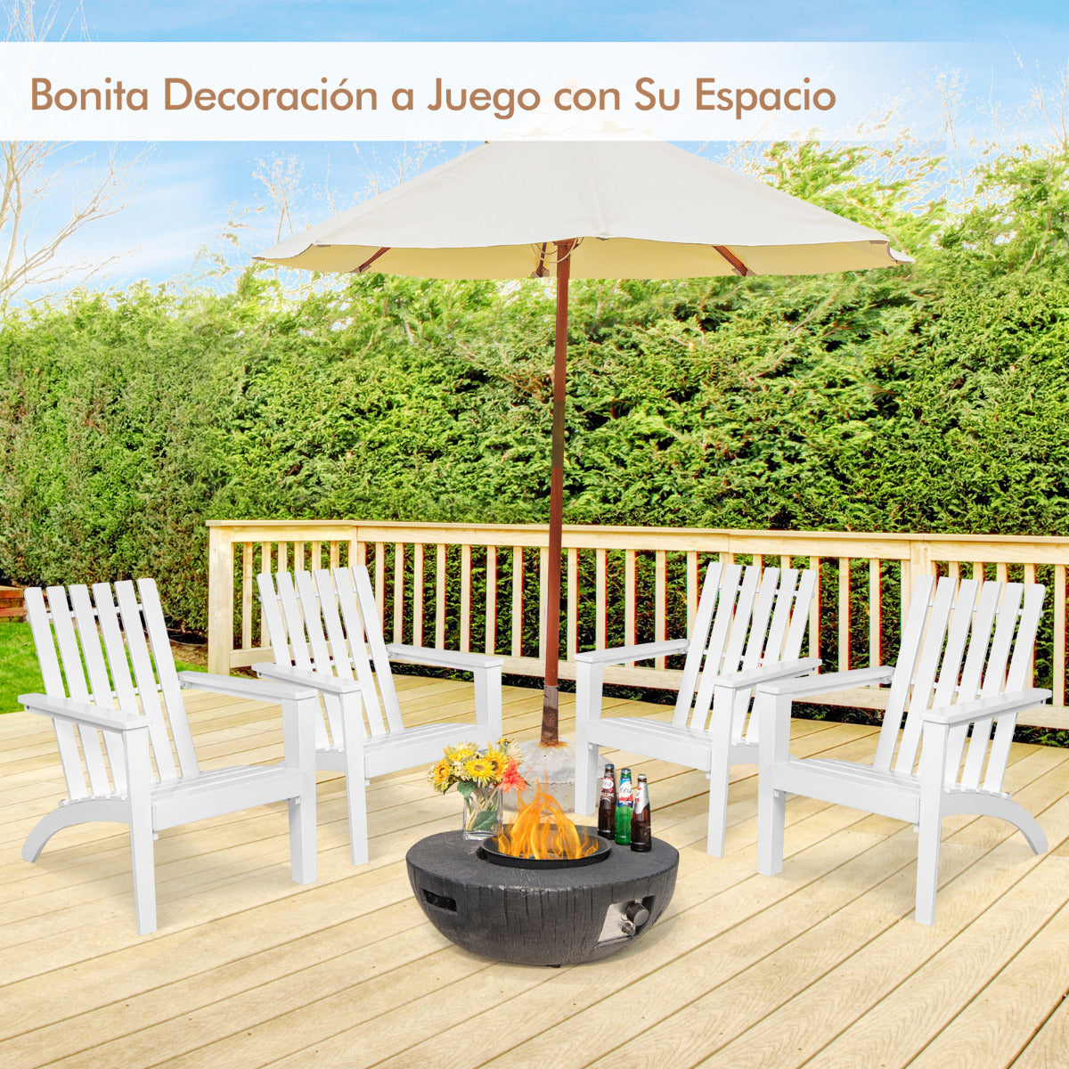 Silla Adirondack de Madera Acacia de Jardín Ergonómico con Apoyabrazos Sillón para Balcón Patio Piscina Terraza 69 x 73 x 85 cm Blanco