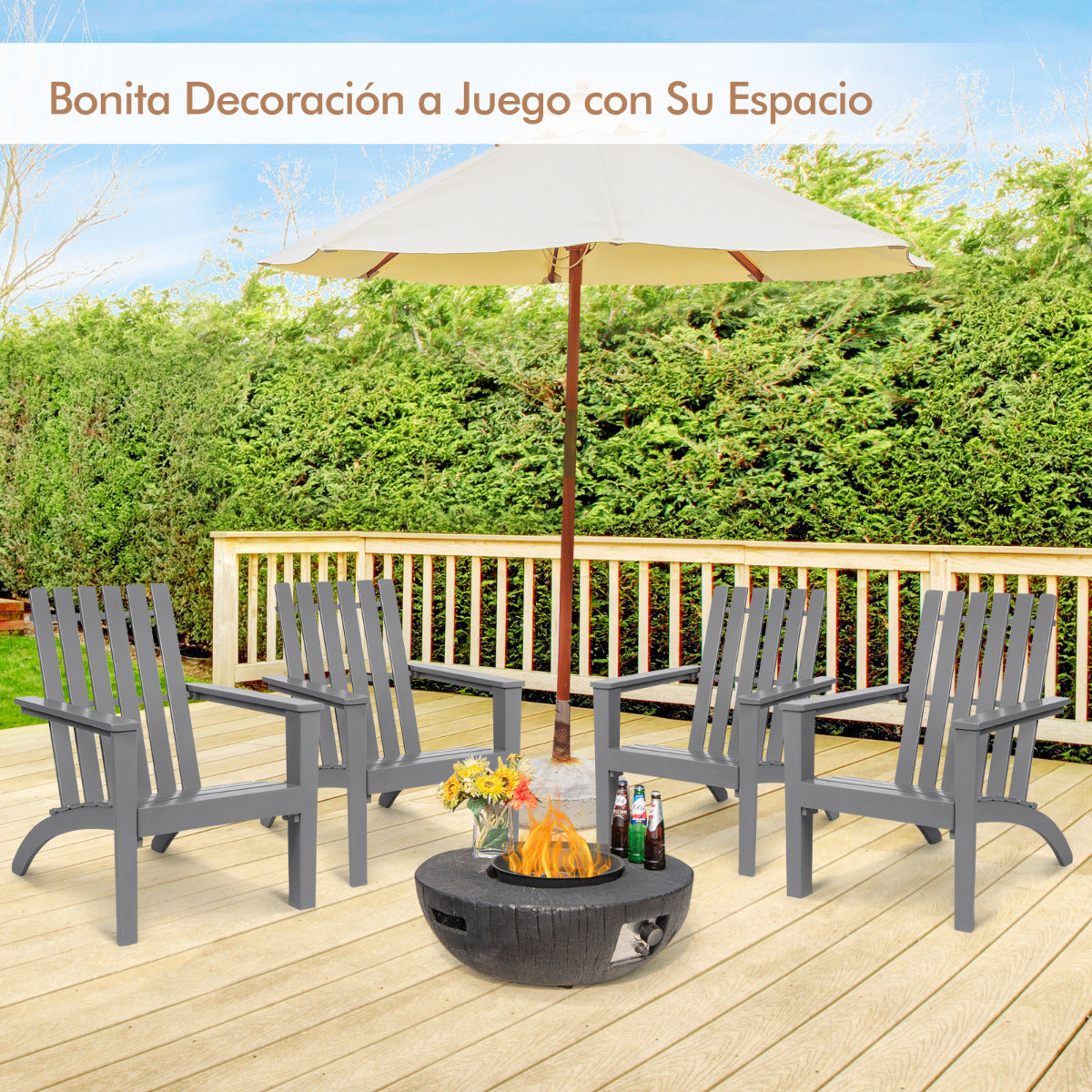 Silla Adirondack de Madera Acacia de Jardín Ergonómico con Apoyabrazos Sillón para Balcón Patio Piscina Terraza 69 x 73 x 85 cm Gris
