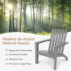 Silla Adirondack de Madera Acacia de Jardín Ergonómico con Apoyabrazos Sillón para Balcón Patio Piscina Terraza 69 x 73 x 85 cm Gris