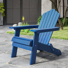 Silla Adirondack Plegable Silla de Gran Tamaño de Patio HIPS con Reposabrazos Anchos y Respaldo Inclinado para Exterior Césped Patio Azul