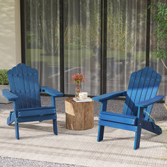 Silla Adirondack Plegable Silla de Gran Tamaño de Patio HIPS con Reposabrazos Anchos y Respaldo Inclinado para Exterior Césped Patio Azul