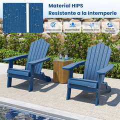 Silla Adirondack Plegable Silla de Gran Tamaño de Patio HIPS con Reposabrazos Anchos y Respaldo Inclinado para Exterior Césped Patio Azul