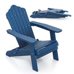 Silla Adirondack Plegable Silla de Gran Tamaño de Patio HIPS con Reposabrazos Anchos y Respaldo Inclinado para Exterior Césped Patio Azul