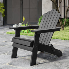 Silla Adirondack Plegable Silla de Gran Tamaño de Patio HIPS con Reposabrazos Anchos y Respaldo Inclinado para Exterior Césped Patio Negro