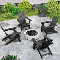 Silla Adirondack Plegable Silla de Gran Tamaño de Patio HIPS con Reposabrazos Anchos y Respaldo Inclinado para Exterior Césped Patio Negro