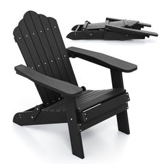 Silla Adirondack Plegable Silla de Gran Tamaño de Patio HIPS con Reposabrazos Anchos y Respaldo Inclinado para Exterior Césped Patio Negro
