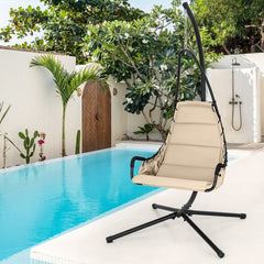Silla Colgante con Soporte Asiento Acolchado Estructura de Metal Resistente para Porche Patio Sala de Estar 105 x 101 x 203 cm Beige