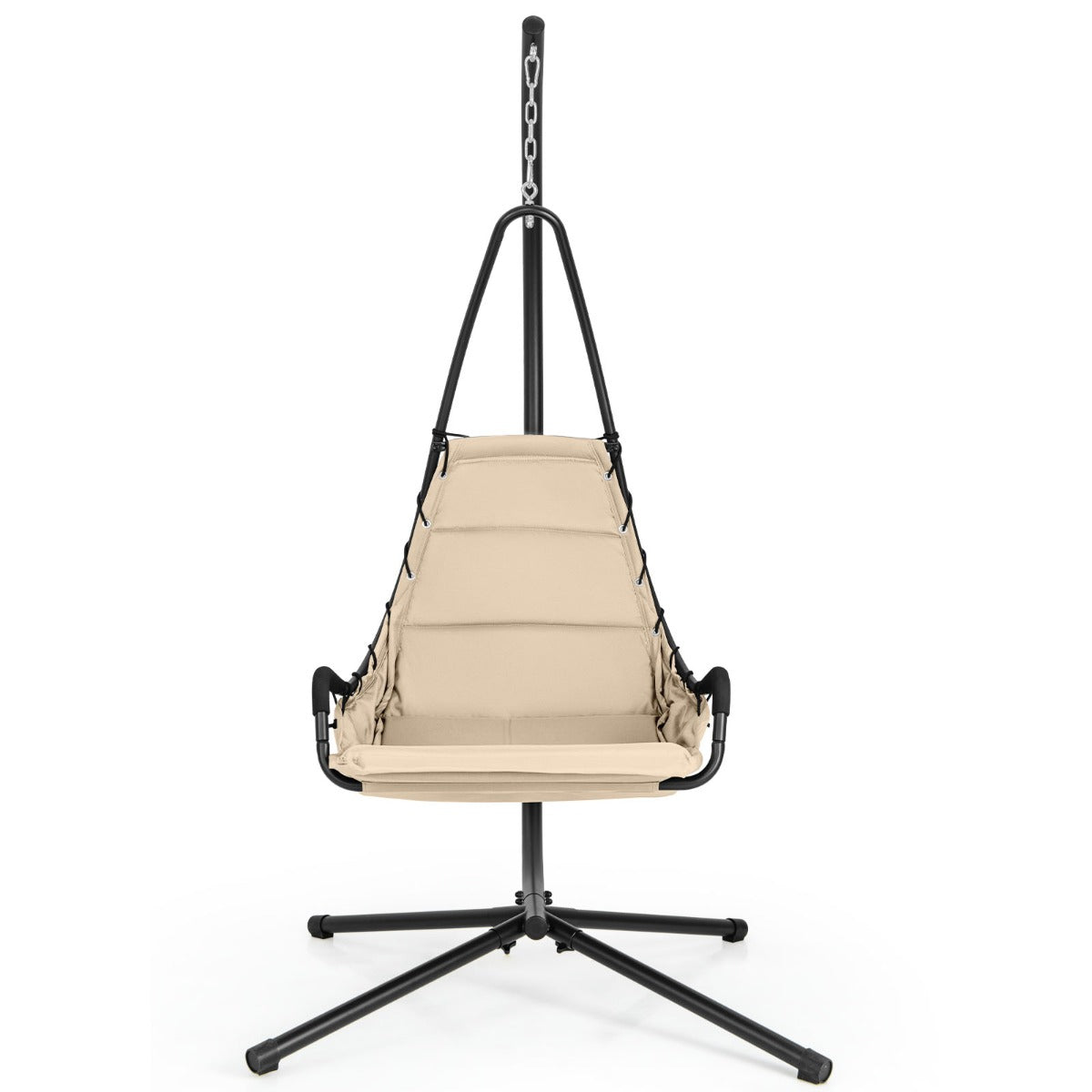 Silla Colgante con Soporte Asiento Acolchado Estructura de Metal Resistente para Porche Patio Sala de Estar 105 x 101 x 203 cm Beige