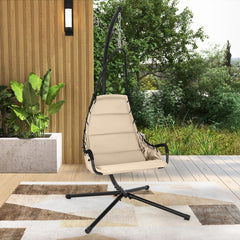 Silla Colgante con Soporte Asiento Acolchado Estructura de Metal Resistente para Porche Patio Sala de Estar 105 x 101 x 203 cm Beige