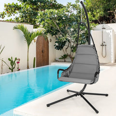 Silla Colgante con Soporte Asiento Acolchado Estructura de Metal Resistente para Porche Patio Sala de Estar 105 x 101 x 203 cm Gris