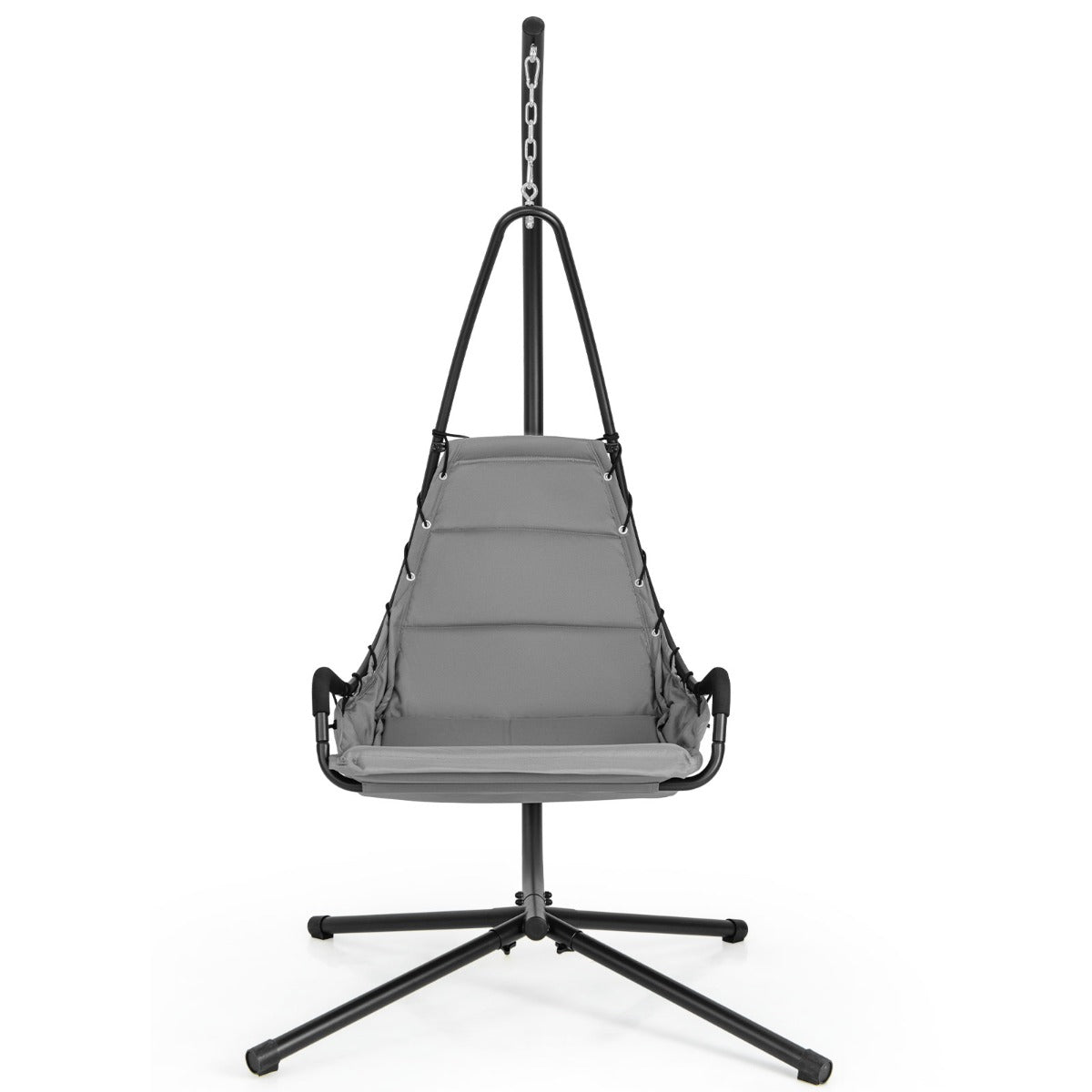 Silla Colgante con Soporte Asiento Acolchado Estructura de Metal Resistente para Porche Patio Sala de Estar 105 x 101 x 203 cm Gris
