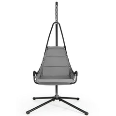 Silla Colgante con Soporte Asiento Acolchado Estructura de Metal Resistente para Porche Patio Sala de Estar 105 x 101 x 203 cm Gris