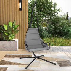 Silla Colgante con Soporte Asiento Acolchado Estructura de Metal Resistente para Porche Patio Sala de Estar 105 x 101 x 203 cm Gris