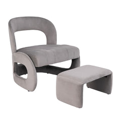 Juego de Silla y Otomana Tapizada de Terciopelo con Respaldo Curvo y Acolchado de Esponja Sillón de Lectura para Salón Dormitorio Gris