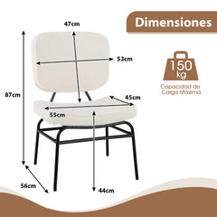 Silla de Acento Tapizada Silla de Lectura Sherpa Acolchado de Esponja Almohadillas Ajustables y Marco de Metal para Salón Dormitorio Blanco