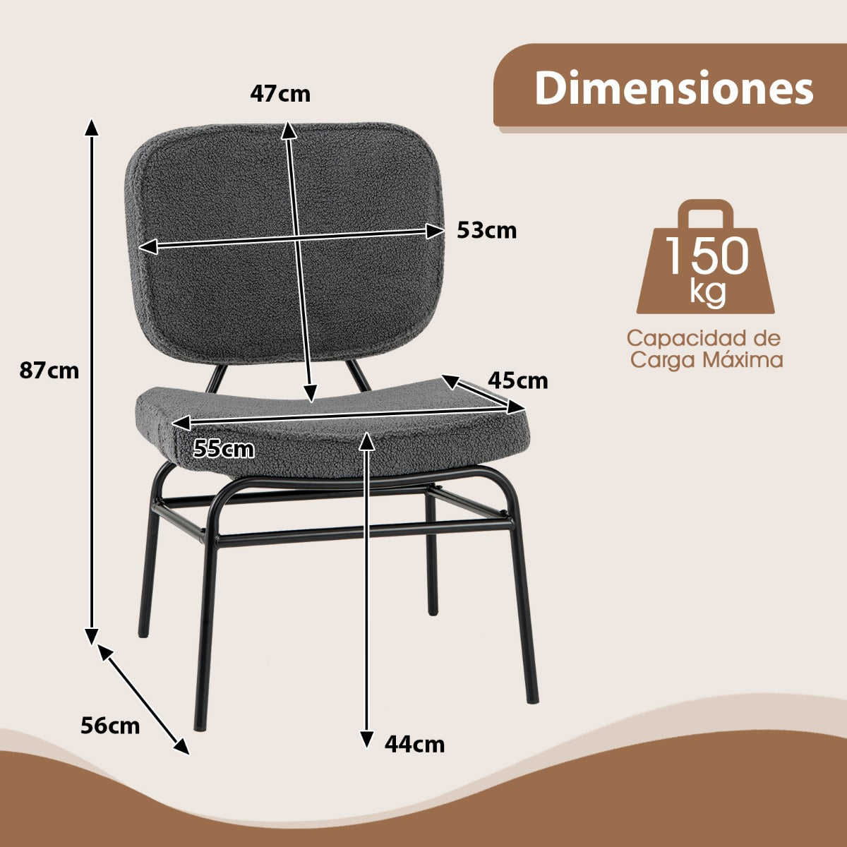 Silla de Acento Tapizada Silla de Lectura Sherpa Acolchado de Esponja Almohadillas Ajustables y Marco de Metal para Salón Dormitorio Gris