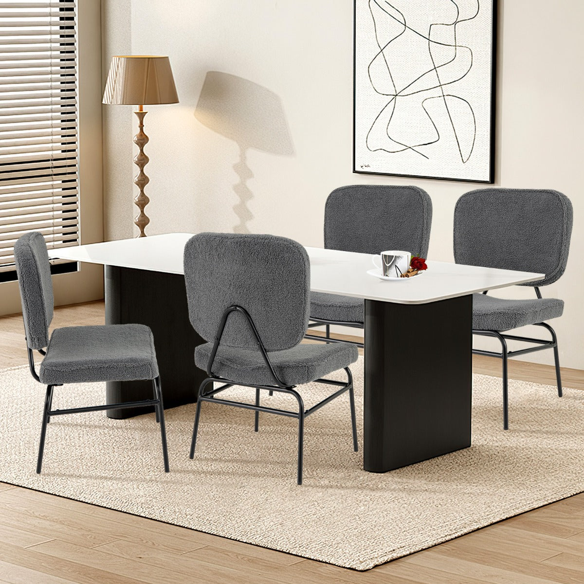 Silla de Acento Tapizada Silla de Lectura Sherpa Acolchado de Esponja Almohadillas Ajustables y Marco de Metal para Salón Dormitorio Gris