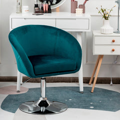 Silla de Bar de Terciopelo Giratoria Taburete de Ocio de Respaldo Ajustable en Altura con Esponja Elástica 61 x 52 x 72-86 cm-Verde