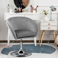 Silla de Bar de Terciopelo Giratoria Taburete de Ocio de Respaldo Ajustable en Altura con Esponja Elástica 61 x 52 x 72-86 cm-Gris