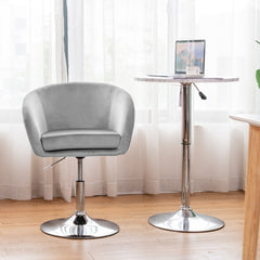 Silla de Bar de Terciopelo Giratoria Taburete de Ocio de Respaldo Ajustable en Altura con Esponja Elástica 61 x 52 x 72-86 cm-Gris