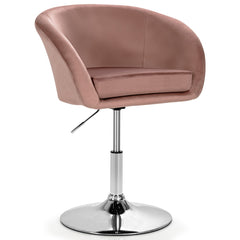 Silla de Bar de Terciopelo Giratoria Taburete de Ocio de Respaldo Ajustable en Altura con Esponja Elástica 61 x 52 x 72-86 cm-Rosa