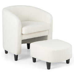 Silla de Barril para Dormitorio con Otomana Reposapiés Terciopelo Marco de Madera Maciza Almohadillas de Fieltro Antideslizantes Beige