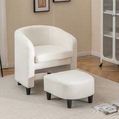 Silla de Barril para Dormitorio con Otomana Reposapiés Terciopelo Marco de Madera Maciza Almohadillas de Fieltro Antideslizantes Beige