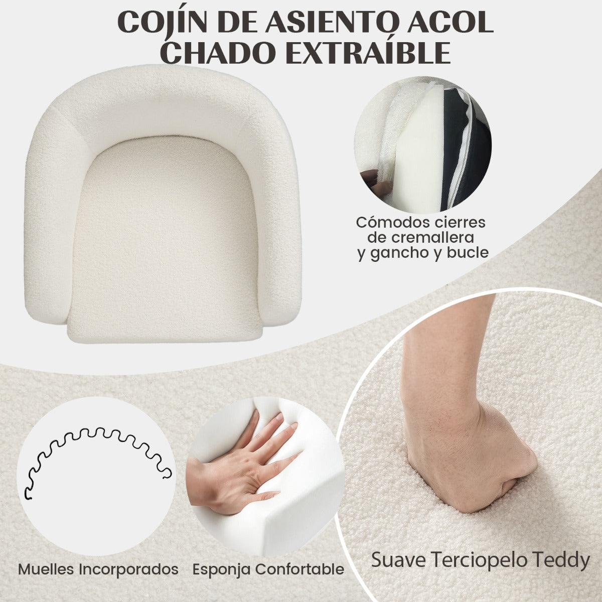 Silla de Barril para Dormitorio con Otomana Reposapiés Terciopelo Marco de Madera Maciza Almohadillas de Fieltro Antideslizantes Beige