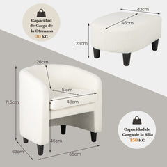 Silla de Barril para Dormitorio con Otomana Reposapiés Terciopelo Marco de Madera Maciza Almohadillas de Fieltro Antideslizantes Beige