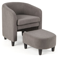 Silla de Barril para Dormitorio con Otomana Reposapiés Terciopelo Marco de Madera Maciza Almohadillas de Fieltro Antideslizantes Gris