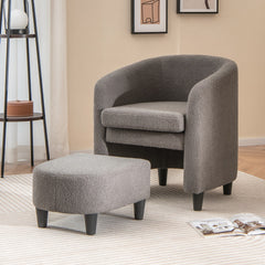 Silla de Barril para Dormitorio con Otomana Reposapiés Terciopelo Marco de Madera Maciza Almohadillas de Fieltro Antideslizantes Gris
