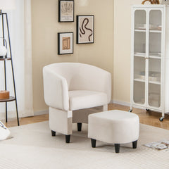 Silla de Barril Tapizada de Terciopelo con Otomana Reposapiés Estructura de Madera Maciza Almohadillas de Fieltro Antideslizantes Beige
