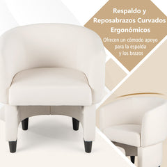 Silla de Barril Tapizada de Terciopelo con Otomana Reposapiés Estructura de Madera Maciza Almohadillas de Fieltro Antideslizantes Beige
