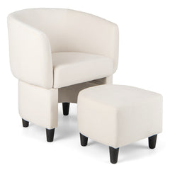 Silla de Barril Tapizada de Terciopelo con Otomana Reposapiés Estructura de Madera Maciza Almohadillas de Fieltro Antideslizantes Beige