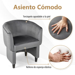 Silla de Barril Tapizada de Terciopelo con Otomana Reposapiés Estructura de Madera Maciza Almohadillas de Fieltro Antideslizantes Gris