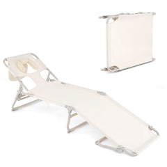 Silla de Bronceado con Orificios para la Cara y los Brazos Silla de Playa Plegable con Respaldo y Reposapiés Ajustables Silla de Salón Beige