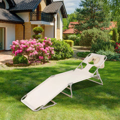 Silla de Bronceado con Orificios para la Cara y los Brazos Silla de Playa Plegable con Respaldo y Reposapiés Ajustables Silla de Salón Beige