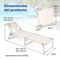 Silla de Bronceado con Orificios para la Cara y los Brazos Silla de Playa Plegable con Respaldo y Reposapiés Ajustables Silla de Salón Beige
