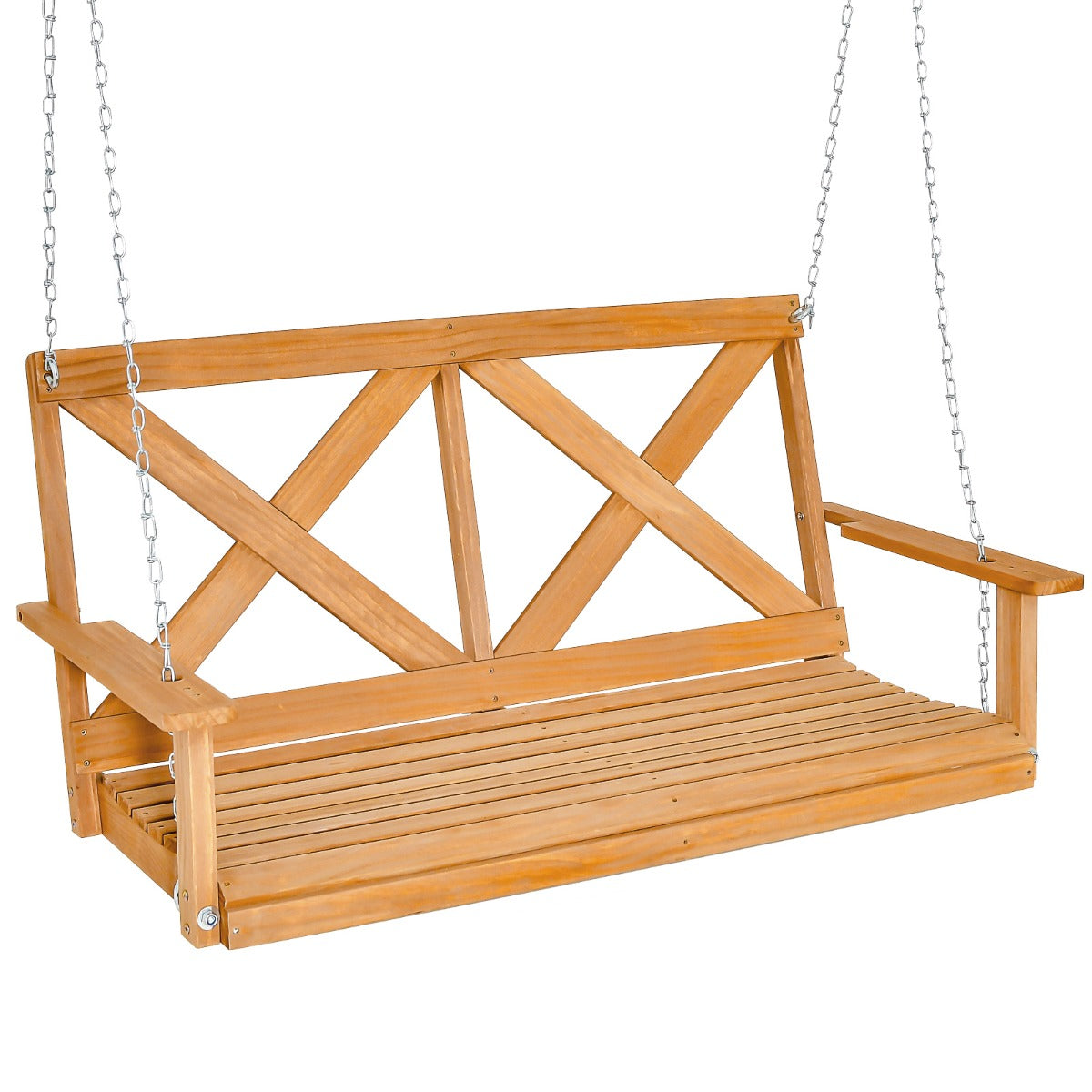 Banco de Columpio de Madera de 2 Plazas con Cadenas Ajustables para Jardín Terraza y Balcón Carga 240kg 134 x 60 x 65 cm Natural